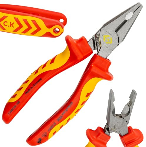 C.K Tools Redline VDE Combination Pliers for Live Electrical Work, 160 mm | Individually Tested to 10,000 V, Cuts 1.6 mm Hard Wire and 2.5 mm Medium-Hard Wire, Made in Germany, for Live Work to 1,000 V