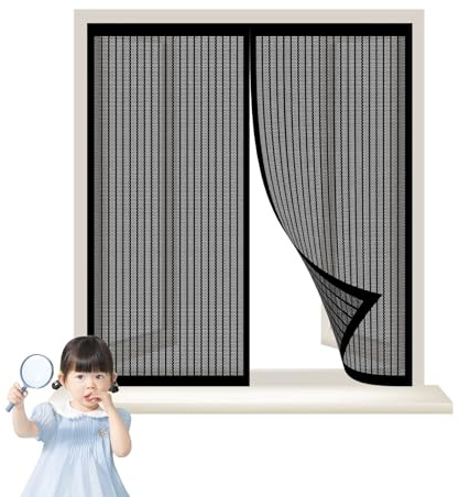 Fliegengitter Fenster Magnet 51 x 72 cm Ohne Bohren Automatisches Fenster Magnet Fliegenvorhang für Alle Universalfenster, Schwarz