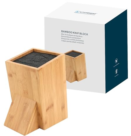 KITCHENDAO Bamboo Universal Knife Block with Bristles Bamboo Knife Stand Organizer Holder, Convenient Safe Storage for Knives & Utensils, Detachable Bristles for Easy Cleaning