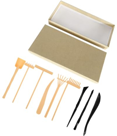 TOYANDONA Mini Zen Garden Rake Kit Set with Yellow and Black Mini Rakes Artistic Sand Tray Tools for Mindfulness Meditation and Desk Decor Portable Tiny Sandbox Accessories for Relaxation
