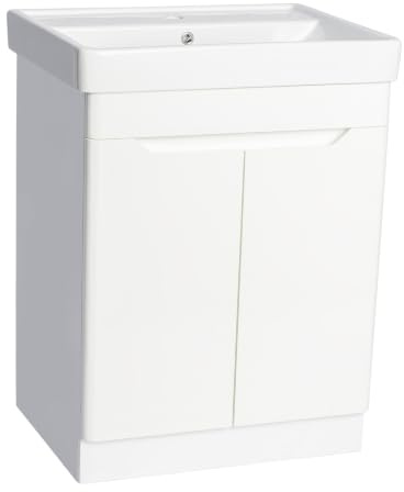 VR 100% Waterproof 600mm Floor Standing Bathroom Unit & Basin 1 Tap Hole With Modern Handleless Doors & Soft Close Hinges 3 Available Finishes (Gloss White)