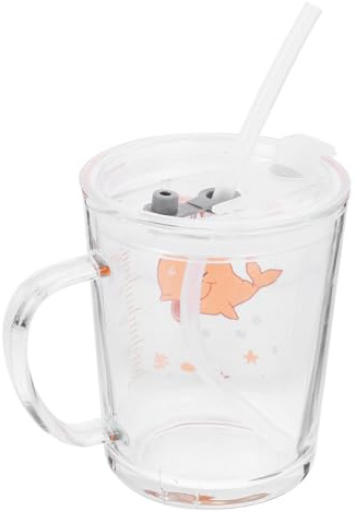 ABOOFAN Bicchiere con Cannuccia Graduato in Vetro Borosilicato per Bambine Tazza Latte Animali Cartoon con e Facile da