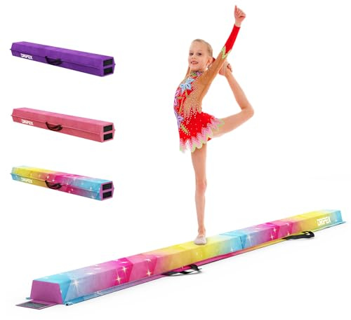 Dripex Kids Balance Beam - 210cm Portable Folding Balance Beam with Carry Handles, High Density EVA Faux Suede Gymnastics Beam for Home Gym Exercise