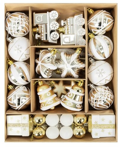 Christmas Ball Ornaments Set, 47ct 2.36 Inch Champagne Gold Assorted Xmas Tree Ball Ornaments, Shatterproof Christmas Tree Hanging Ornaments for Xmas Decoration