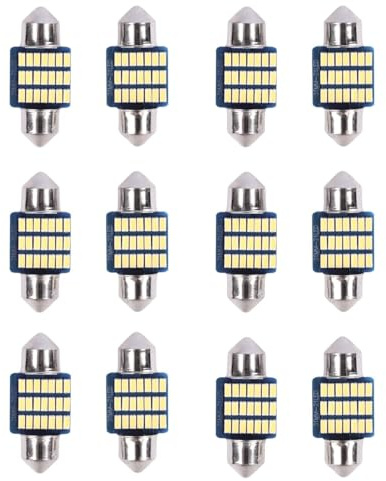 Kryolithm Led innenraumbeleuchtung auto, 31MM Warmes, weißes Licht, 12 Stück LED Innenraumbeleuchtung Auto Set, Plug and Play 12V innenraumbeleuchtung, Energiesparende Auto Beleuchtung LED Glühbirne