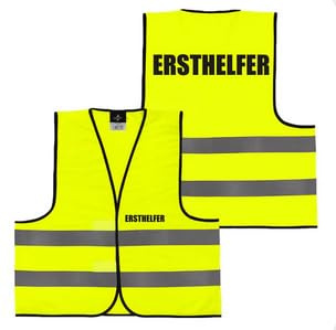 Falkenheyn Warnweste mit Aufdruck - Sicherheitsweste Notarzt Sanitäter Brandschutzhelfer Ersthelfer Ordner Rücken/Front- Druck - Gelb Orange M/XL/XXL/5XL