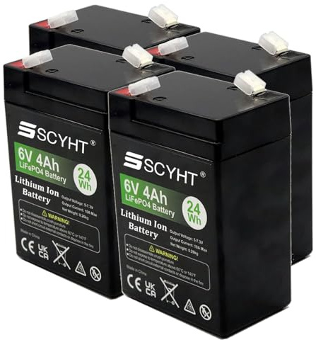 SSCYHT Batería de Litio 12 V y 2 Ah Batería LiFePO4 6 V y 4 Ah Baterías para Coches de Juguete 12 V Baterías Recargables para Luces Emergencia con BMS para Motores Menos 25 W,6v4ah 4pack