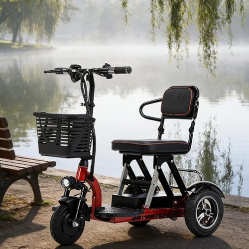 Elektromobil Klappbar, Seniorenmobil mit 3 Rädern, 60 km Reichweite, mit großer Reichweite, Korb, Autolicht, für Senioren Erwachsene Behinderte Ältere,001,20ah