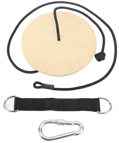 Columpio de Cuerda de Disco de Madera, Equilibrio de Tren, Disco Redondo Ajustable de Alta Resistencia, Columpio de árbol para Uso en Interiores y Exteriores