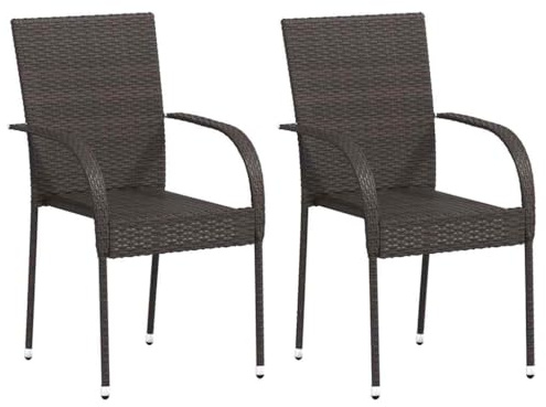IBUQDDV Stapelbare Gartenstühle 2 Stück aus Poly Rattan in Braun, Wasserabweisende PE-Geflecht Stapelstühle mit pulverbeschichtetem Stahlrahmen für Terrasse und Balkon, platzsparend,