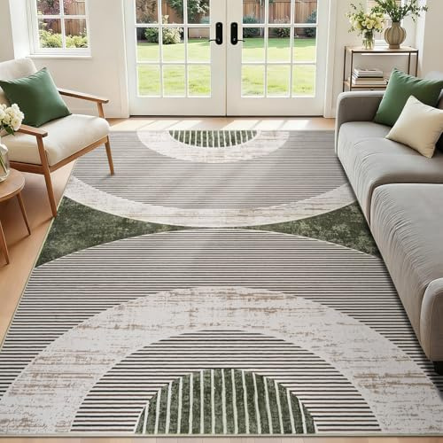 Homcomodar Washable Rugs Living Room 120x170cm Modern Geometric Rugs for Bedroom Soft Living Room Rug Low Pile Thin Green Rug Carpets for Living Room Dining Room Home Office Kid's Playing Room