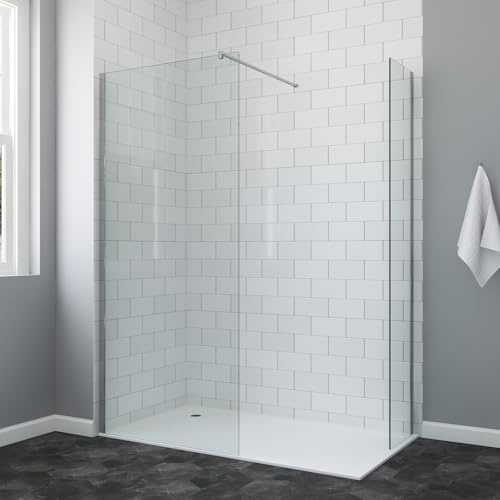 Walk In Duschwand Glas Duschabtrennung 109 x 195 + 40 x 195 cm Walkin Duschtrennwand Dusche mit Seitenteil Duschglaswand 8 mm Echtglas ESG mit Lotuseffekt NANO-Beschichtung | AQUABATOS