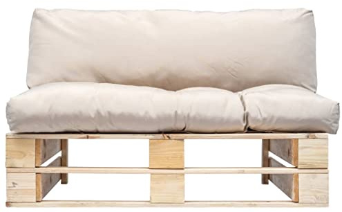 pokgdf Rustikales Holzsofa für Terrasse aus kesseldruckimprägniertem Kiefernholz als witterungsbeständiges Outdoor Loungesofa mit bequemen Polsterkissen