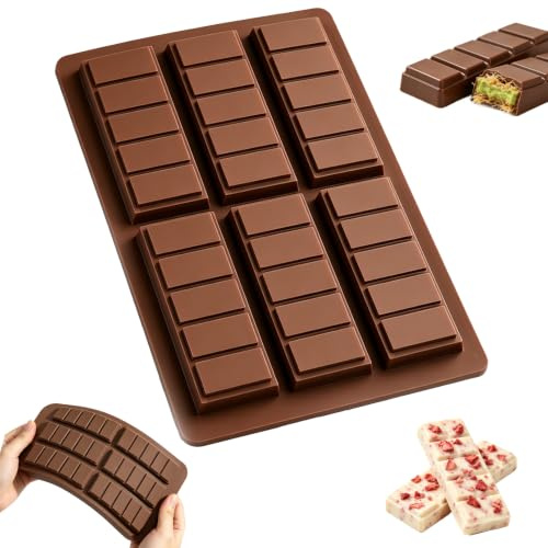 6 Cell 5 Section Chocolate Bar Moulds,Chocolate Silicone Moulds for Baking | Reusable Rectangle Mold for Wax Melt Sweet Candy Jelly Chocolate,Flexible Mould for Christmas Easter Making Various of Treats
