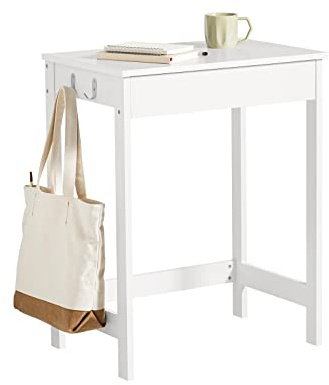 SoBuy Kompakter Schreibtisch Computertisch mit 1 Schublade und 2 Haken Kleiner Tisch für Homeoffice Arbeitstisch PC Tisch Möbel fürs Arbeitszimmer Weiß 60x77x40cm FWT43-W