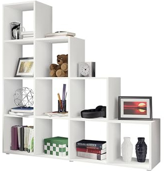 Mirjan24 Treppenregal Trio 013, Stufenregal, 10 Fächer, Bücherregal, Aktenregal, Standregal Aufbewahrung Regal Raumteiler, Dekoregal (Weiß)
