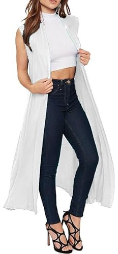 Maxi Cardigan Senza Maniche - con Colletto ed Aperto sul Davanti - UK 20-22 / EU 48-50 XXL (Taglie Plus) - Bianco