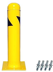 8NET 1 Pack - Safety Bollard 24''H x 4.5''D, 12Ga (2.7 mm), Base-8x8'', with 4 Free Anchor Bolts, Heavy Duty Yellow Powder Coated Safety Parking Barrier Post