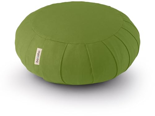 basaho CLASSIC Zafu Cojín de Meditación | Algodón Orgánico | Cáscara de Trigo Sarraceno | Funda Extraíble Lavable (Hoja)
