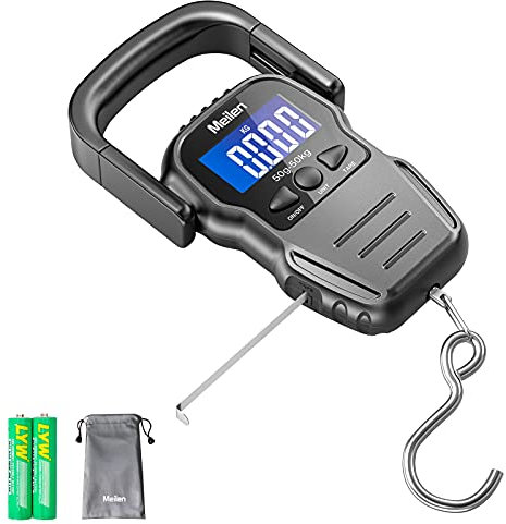 Básculas de pesca portátiles con cinta métrica, Báscula digital para equipaje de 110 lb/50 kg, Báscula de viaje con pantalla LCD retroiluminada,balanza maletas viaje