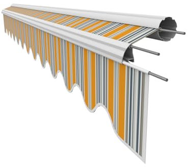 VANA Markisenstoff mit Volant für 5,5 x 3 m Markisen-Ersatzstoff Markisentuch Bespannung Markisenbespannung Sonnenschutz fertig genäht Maß Tuch 5,38 x 3 m Volant 5,38x 0,21 m Design SPD040