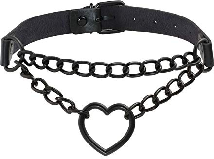 Manfnee PU Leder Choker Punk Emo Herz Anhänger Kette Choker Halsband Halskette für Frauen verstellbar