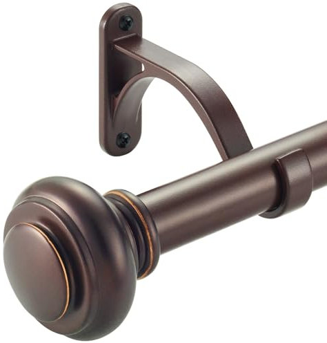 72-144 Inches Curtain Rods for Window, Vimayta 1 Inch Diameter Drapery Rod with Resin Finials, Ideal Adjustable Heavy Duty Single Curtains Rod for Bedroom, Living Room Decoration, Matte Brown