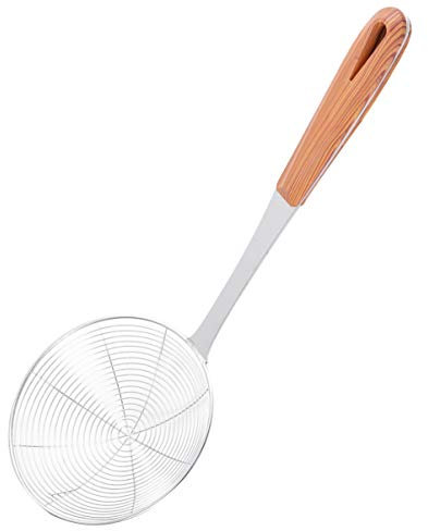 Yardwe Spider Strainer Ladle Stainless Steel Wire Skimmer Spoon with Wooden Handle for Kitchen Frying Food Pasta Spaghetti Noodle 16cm