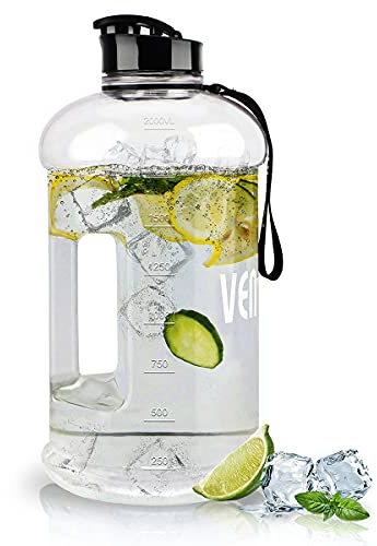 VENNERLI Trinkflasche 2,2L Wasserflasche Sportflasche mit Griff Sport Gym Water Bottle BPA Frei Fitness Training Groß Plastik Fitness Auslaufsicher Ideal für Sport Fitness Büro Heim（2.2L Transparente）