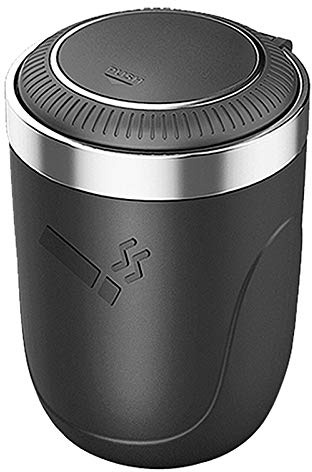 ZAIZAI,Car Ashtray with Lid Smell Proof, Car Cigarette Ashtray with Lid and Light ,Stainless Metal Material, Easy To Clean, 1pcs Black Ashtray + 1pcs Cleaning Brush