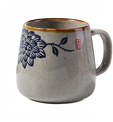 Kezto Tazza da Caffè Retrò con Coperchio e Cucchiaio - Ceramica Stile Giapponese, Dipinta a Mano, Grande Capacità per Colazione e Latte