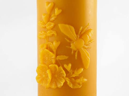 Bee motive on a beeswax pillar candle | Long Burning Candle | For Church & Temple | Holy Candle | Perfect Gift | Bee on a candle (Bee Motive 2)