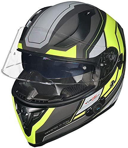 ?Bluetooth Klapphelm Motorradhelm Conzept Jethelm Crosshem Integralhelm Sonnenvisier Helm rueger?, Farbe:Black Neon, Größe:L (59-60)