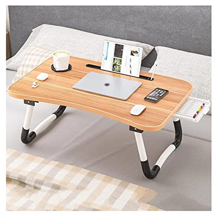 Schoßtische Klappbarer Laptop-Bett-Schreibtisch, bequemer Arc-Kartensteckplatz, Getränkehalter, Klappbein, Betttisch, rutschfest, stabil und Abriebfest Faltbar