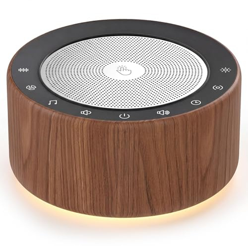 Kipcush White Noise Machine for Baby & Adults, 30 Soothing Sounds, Soft Non-Glare Nursery Lamp, 8 Color Night Lights, Memory Function (Angel V5 Wooden, Standard)