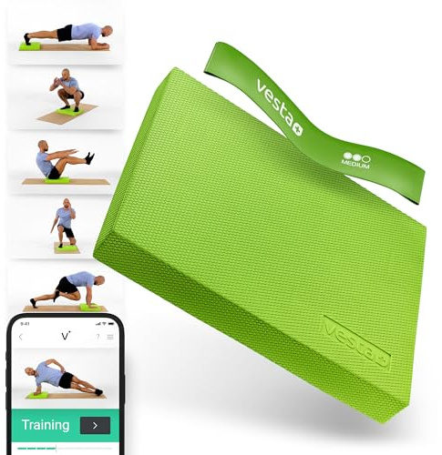 Vesta+ Balance Pad Grün M + Fitnessband + Fitness APP, Testsieger bei Balance Pads als Stabilisationstrainer & Balance Kissen, Balance Board M Pad als Balance-Pad, Balancepad Physio, Balancekissen