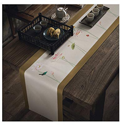 Lieson Tischläufer Dekostoff, Polyester Tischläufer Abwaschbar Weihnachts Tischläufer Party Deko Blumen Vögel Beige Kaffee 50x180CM