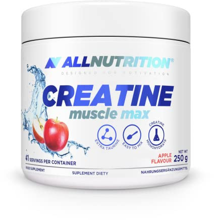 ALLNUTRITION Creatine Muscle Max Food Suplement - Creatine Monohydrate with Taurine - Performance Boost and Muscle Recovery - No Added Sugar - Instant Powder 250g - Apple