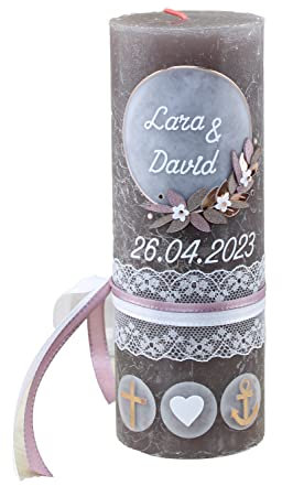 Cerziies® Hochzeitskerze Rustik Lara und David mit Namen und Datum, individuell und handverziert 1943, Variante:Klassischer Docht