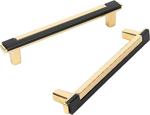 SYZOW Lot de 6 poignées d'armoire de cuisine noires et dorées brillantes combinées pour commode, tiroir, salle de bain, chambre à coucher, quincaillerie de 96 mm