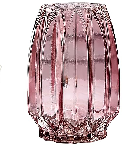 Lucky Bird grön glasvas modern ribbad glasvas för blommor, ljus och dekorativa accenter – hög/kort glasvas för bordsuppsatser, hem, bordsdekoration (lila rosa H 8 cm)