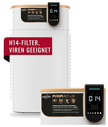 DENIOS PREMIUM Luftreiniger für Allergiker mit H14 HEPA Luftfilter, 1 Luftreiniger für 100 m³ Raucherzimmer & Wohnung, gegen 99,995% Tierhaare & Gerüche, Schimmel,Pollen, Staub & Viren, PURIFIAIR.620