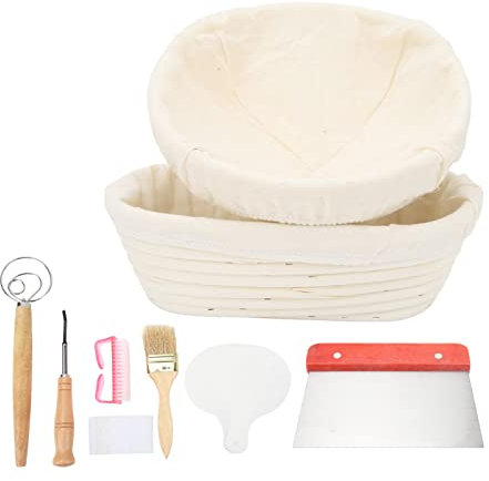 Gärkörbchen Set für Brot, 25, 9 cm (10, 2 Zoll), Rund, 22, 1 cm (8, 7 Zoll), Oval, Aus Rohrgeflecht, Sauerteigkörbe, Gärkorb Zum Brotbacken, Brotbackzubehör, Werkzeuge für Zuhause