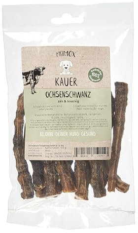 PRIMOX Ochsenschwanz 12 x 150g I 100% natürlich | zäh & knackig I Ideal für übergewichtige Hunde I Unterstützt Zahnpflege & befriedigt Kautrieb