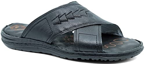 Lusco Cross Strap sandaler herr öppen tå full läder komfort inomhus och utomhus sommar glidare, Svart, 43.5 EU