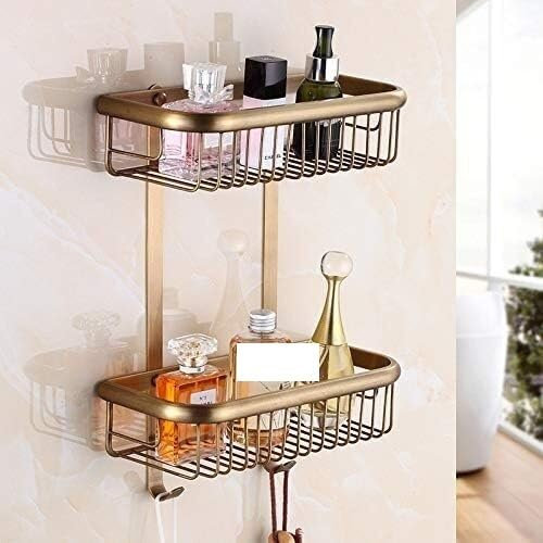 Badezimmer-Regal-Organizer, Eck-Duschwand-Caddy, Badezimmer-Eckregal, Seifenschale, doppelstöckig, Messing, Gold, Badezimmer-Shoo-Halter, Korb, Badezimmer-Halter ((Farbe: G (Color : Two Tiers)