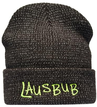 Baddery Reflektierende Mütze für Kinder : Lausbub - Strickmütze für Jungen & Mädchen - Ski Wintermütze Reflektor Beanie (One Size - Reflex Black)