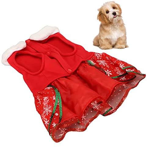 Natudeco Weihnachts-Hundekleider, Haustiergeschirr-Kleid Mit Elch-Schleife, Pailletten, Winter-warme Haustierkleidung, Weihnachtsrock Für Kleine Hunde, Katzen, Chihuahua, Yorkie(XL)