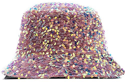 CaySep Unisex Fischerhut mit Glitzer-Pailletten – Hip-Pop-Strand-Sonnenhut, faltbarer Fischerhut für Reisen