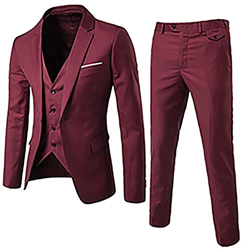 AEGJEGVD Costume Homme Mariage 3 Pièces Slim Fit Smoking Costumes Un Bouton Couleur Pure Formel Veste Gilet et Pantalon Homme Elégant Formel pour Mariage Business Dîner Élégant Costume Traditionnel